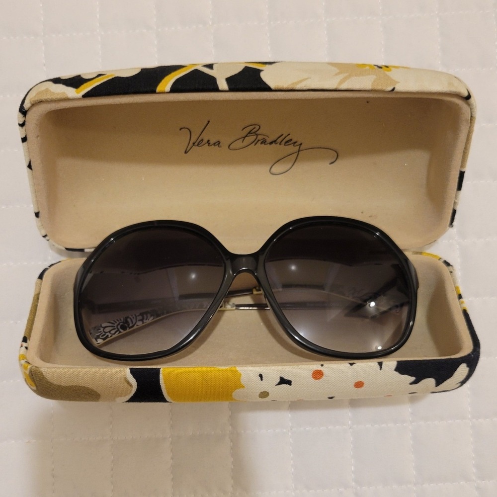 Vera Bradley Jane UV400 069 Baroque Black Round Sunglasses‎ Dogwood Hard Shell